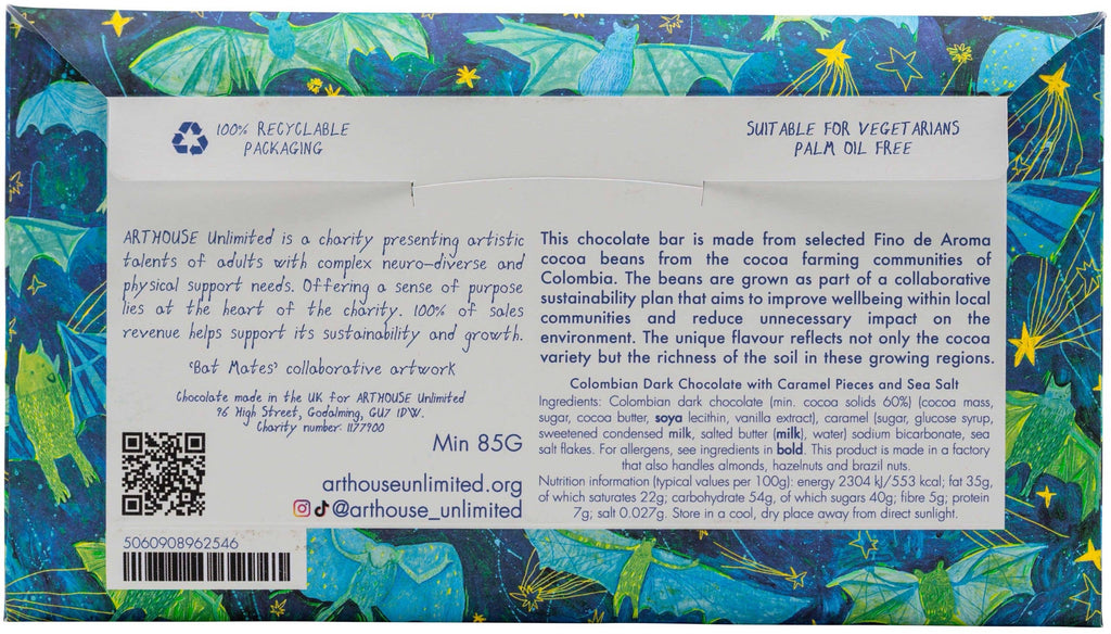 Bat Mates, Dark Chocolate Bar with Caramel & Sea Salt