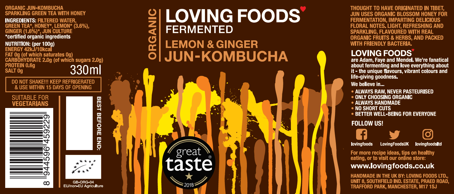 Organic Jun-Kombucha - Lemon & Ginger: 1 x 330ml