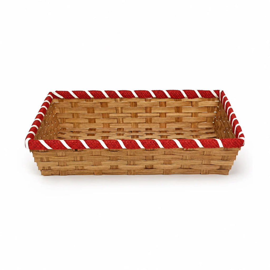 Large bamboo tray with red trim