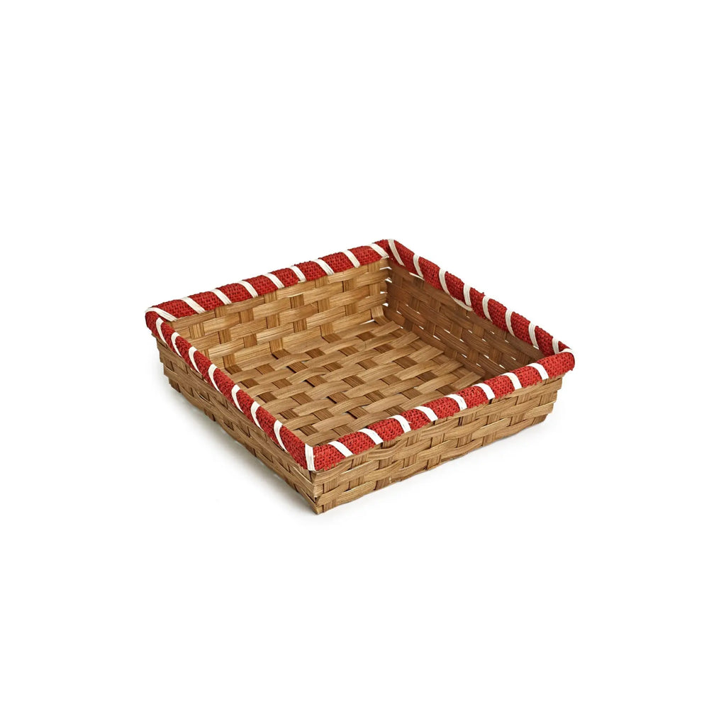 Square small bamboo tray with red trim