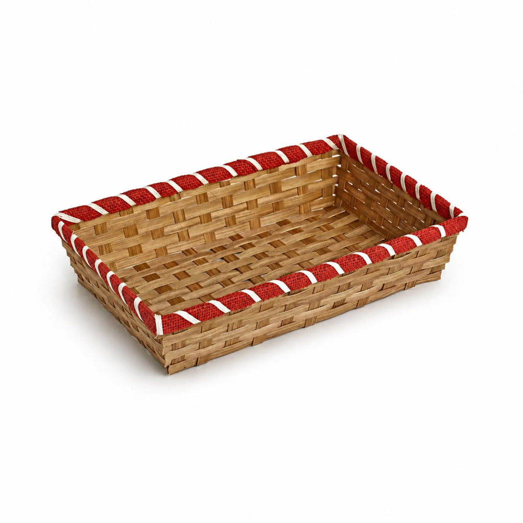 Large bamboo tray with red trim